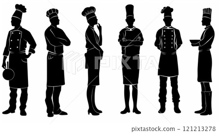 廚師剪影人物圖示收藏廚師廚師雙臂交叉姿勢廚師糕點廚師廚師全身-插圖  