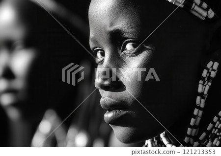 Portrait of young african girl wearing traditional clothing and jewelry 121213353