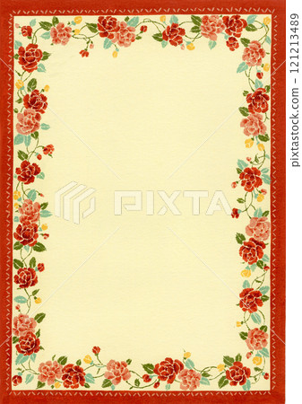 紅色邊框的紅色和粉紅色玫瑰花環的插圖 紅色邊框的紅色和粉紅色玫瑰花環的插圖 121213489