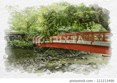 水彩風格 伊豆修善寺桂橋 靜岡縣伊豆市 121213490