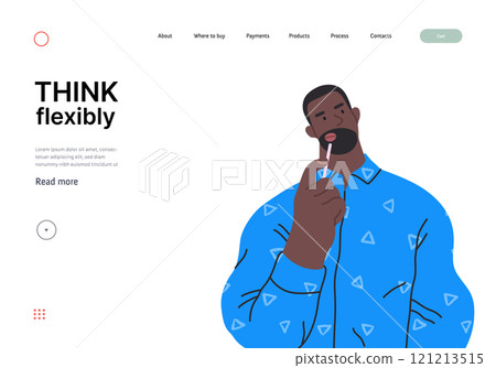 Thinking people, modern flat vector concept illustration- man standing thoughtfully, looking upwards. Metaphor for reflection, analysis, introspection, contemplation, deep thought 121213515