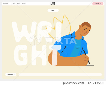 Writing people, modern flat vector concept illustration- sitting woman thoughtfully writing on paper, bubble near head Metaphor for reflection, personal insight, contemplation, creative expression 121213540