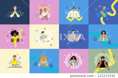 Creative Workspace: Video Conference, modern flat vector concept illustration of person engaging in virtual business meeting Connectivity, collaboration, digital interaction, remote work, productivity 121213542