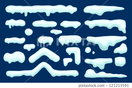 Snow caps. Snowballs and snow drifts winter decoration snowy elements. Christmas cartoon vector isolated set Snow caps. Snowballs and snow drifts winter decoration snowy elements. Christmas cartoon vector isolated set 121213591
