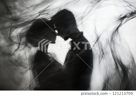 Young couple sharing intimate moment behind veil 121213709