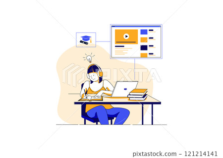 Online Education Illustration concept. Flat illustration isolated on white background Online Education Illustration concept. Flat illustration isolated on white background 121214141