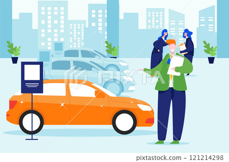 Car Dealership Illustration concept. Flat illustration isolated on white background Car Dealership Illustration concept. Flat illustration isolated on white background 121214298