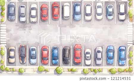 從上方看的停車場的水彩插圖 121214531