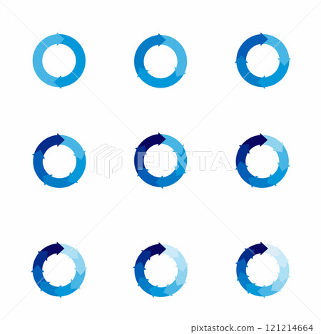 Set of arrow pie charts. Financial analysis data 2,3,4,5,6,7,8,9,10 sections elements for business presentation, Vector Illustration Set of arrow pie charts. Financial analysis data 2,3,4,5,6,7,8,9,10 sections elements for business presentation, Vector Illustration 121214664