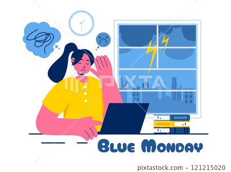 Blue Monday Illustration Depicting Sadness and Mental Health Influenced by Weather and certain circumstances in a Flat Style Cartoon Background Blue Monday Illustration Depicting Sadness and Mental Health Influenced by Weather and certain circumstances in a Flat Style Cartoon Background 121215020