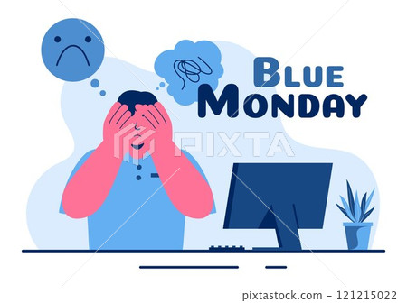 Blue Monday Illustration Depicting Sadness and Mental Health Influenced by Weather and certain circumstances in a Flat Style Cartoon Background Blue Monday Illustration Depicting Sadness and Mental Health Influenced by Weather and certain circumstances in a Flat Style Cartoon Background 121215022