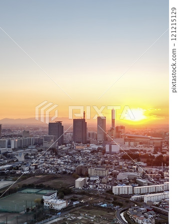 Aerial view of Saitama Prefecture, Saitama City, Saitama New Urban Center, dyed in the sunset Aerial view of Saitama Prefecture, Saitama City, Saitama New Urban Center, dyed in the sunset 121215129