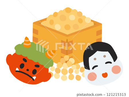 Setsubun beans and red demon and Okame illustration 121215313