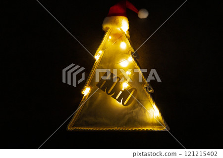 Christmas tree ice cream sticks handmade Storytelling creating craft Christmas holiday decoration. Tactile hand-on activity. Master class progress of creative me-made gifts. Seasonal domestic life 121215402