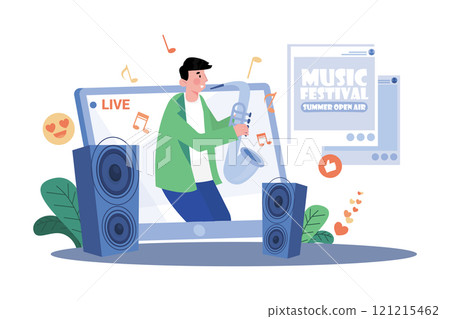 Musician promotes concert through announcement. Musician promotes concert through announcement. 121215462