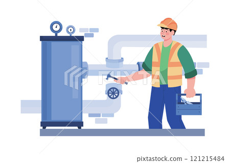 Contractor installs plumbing in commercial complex. Contractor installs plumbing in commercial complex. 121215484
