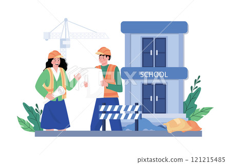 Construction company builds school with modern facilities. 121215485