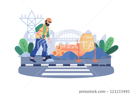 Construction company constructs new highway for transportation. Construction company constructs new highway for transportation. 121215491