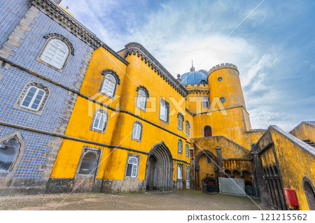 The golden facade of Pena Palace: a stunning architectural marvel. 121215562