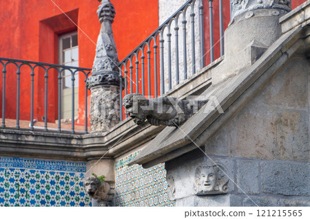 Grotesque Gargoyle Detail on a Colorful Palace Facade. Pena Palace, Portugal. 121215565