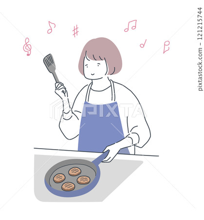 幸福煮飯的女人插畫素材 121215744