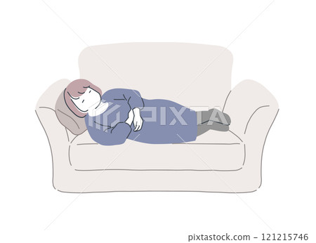 Illustration material of a woman lying on a sofa 121215746