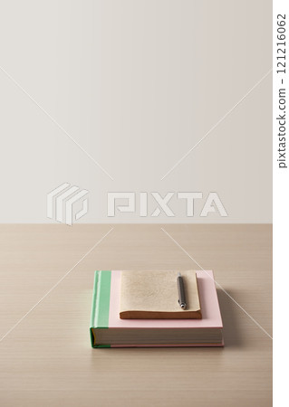 A comfortable workspace. A wooden desk with various objects. 121216062