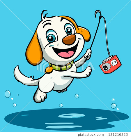 Excited Dog with Fishing Rod 121216223