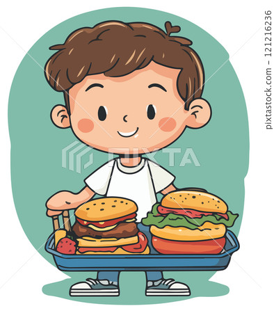 Happy Boy with Burgers 121216236