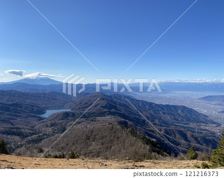 Mount Fuji and the Kofu Basin from the Daibosatsurei ridgeline 121216373