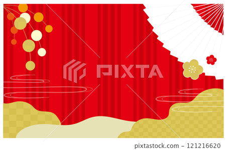 新年可愛紅白背景插畫素材 121216620