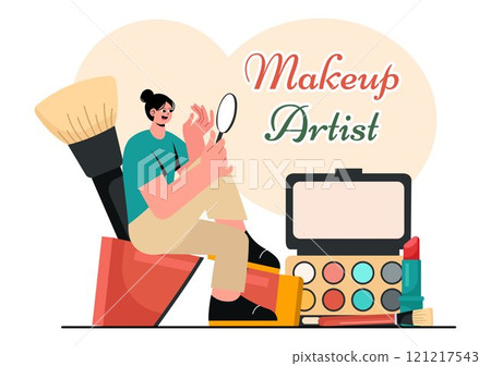 Makeup Artist Vector Illustration featuring a Professional Makeover Session with Clients Undergoing Beauty Procedures in a Flat Style Background Makeup Artist Vector Illustration featuring a Professional Makeover Session with Clients Undergoing Beauty Procedures in a Flat Style Background 121217543