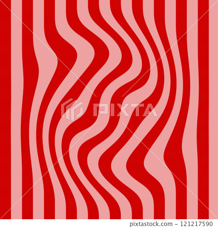 red and pink stripes pattern. Deformed surface. Abstract squiggly lines. abstract background. illusion 121217590