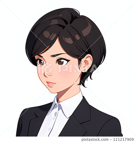 一個穿西裝的黑髮女子的插圖 一個穿西裝的黑髮女子的插圖 121217909