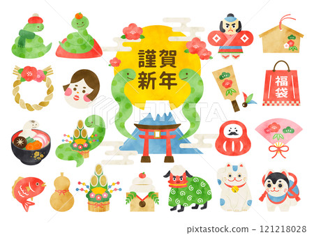 水彩可愛新年插畫素材集 121218028