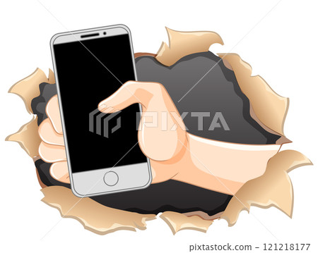 Hand Holding Smartphone Through Paper 121218177