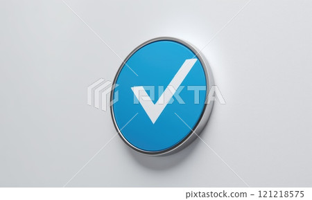 Blue checkmark symbol on white background for digital approval and validation 121218575