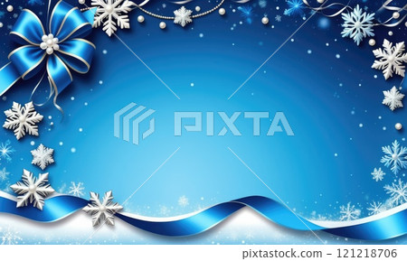 Festive winter background with blue bow and snowflakes on a starry night sky Festive winter background with blue bow and snowflakes on a starry night sky 121218706