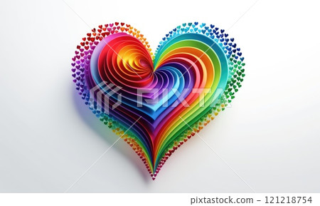 Vibrant rainbow heart layers with colorful heart accents 121218754