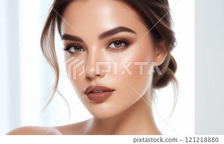 Elegant beauty portrait of woman with natural makeup and soft lighting Elegant beauty portrait of woman with natural makeup and soft lighting 121218880