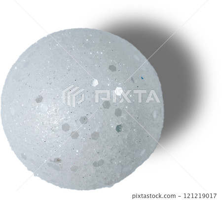 White glitter ball, top view, white background White glitter ball, top view, white background 121219017