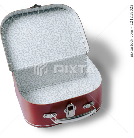 Red small storage box, open, white background 121219022