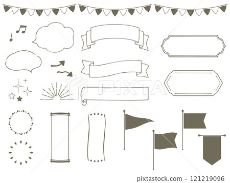A set of cute hand-drawn ribbon materials, headings, flags, and other decoration illustrations 121219096