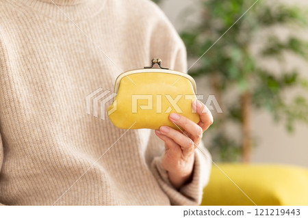 拿著錢包的冬衣的中高級婦女 拿著錢包的冬衣的中高級婦女 121219443