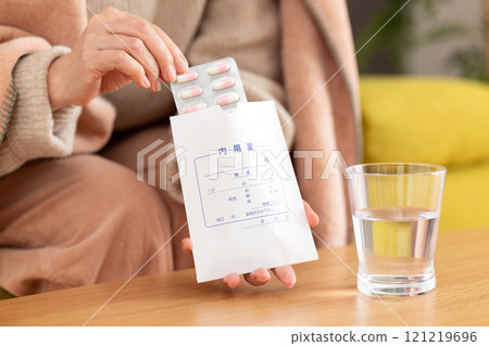 經常服藥的中年至老年婦女的手 121219696