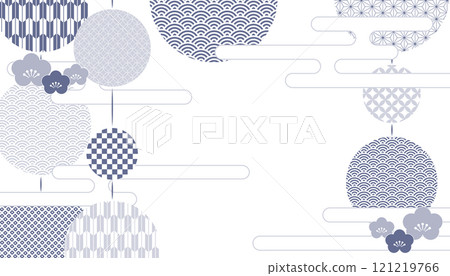16:9 size vector illustration data: Indigo background material featuring traditional Japanese patterns 121219766