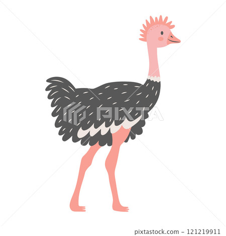 Cute ostrich isolated on white background. Cartoon nursery art baby character. 121219911