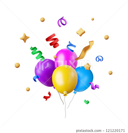 3D bunch of color balloon in confetti 121220171