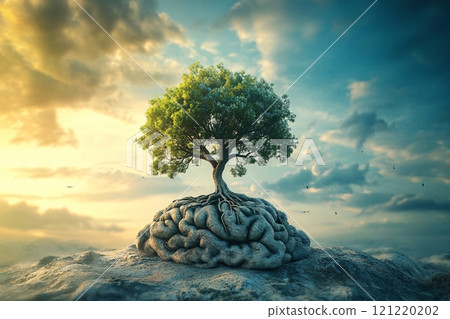 A symbolic tree sprouting from a brain, illustrating the expansion of intellect and the diverse 121220202