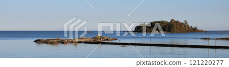 View from Vita Sannar, Sweden. Rock formation and small island, Lake Vanern. 121220277